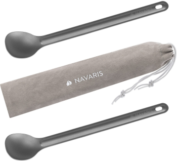 Set 2 x Linguri din titan cu maner lung pentru camping Navaris 21.5 cm 52986.04 