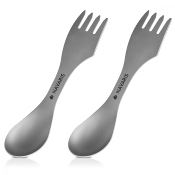 Set 2 x Spork 3-in-1 din titan pentru camping Navaris Furculita Lingura Cutit 51390.02 