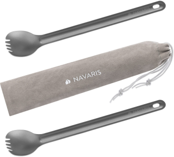 Set 2 x Spork din titan cu maner lung pentru camping Navaris 21.5 cm 52986.02 