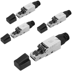 Set 4 Mufe CAT6A RJ-45 pentru cabluri Ethernet CAT6A ecranate Kwmobile Argintiu/Negru Metal 52520.04 