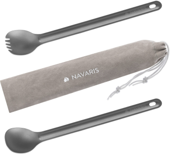 Set spork si lingura din titan cu maner lung Navaris 21.5 cm 52986.05 