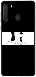 Husa din silicon compatibila cu Samsung Galaxy A21 - model Line Art Buze Negre 