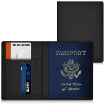 Husa pentru pasaport cu slot card Kwmobile Negru Piele ecologica 39078.01