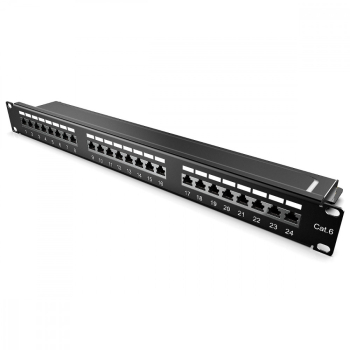 Patch Panel Cat6 cu 24 porturi RJ45 si bara de gestionare a cablurilor Kwmobile Negru Metal 44493.01 