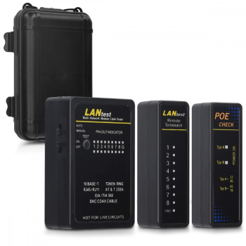 Tester cablu de retea cu PoE - LAN si 2 moduri de scanare Kwmobile /Negru Plastic 44494.03 