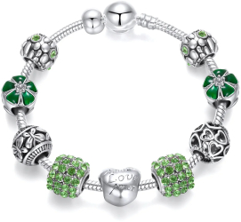 Bratara charm Hovanci din alama placata cu argint dimeniune 18 cm culoare verde model WMSL0403