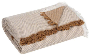 Cuvertura canapea patru locuri cu model si aplicatii decorative 340 x 180 cm bej 