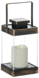 Felinar decorativ cu lumanare LED lumina calda cu maner 10x10x19 cm culoarea bronzului 