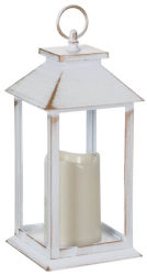 Felinar decorativ cu lumanare LED lumina calda suspendabil 14x14x30 cm alb vintage 