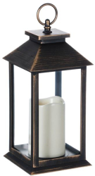 Felinar decorativ cu lumanare LED lumina calda suspendabil 14x14x30 cm culoarea bronzului 