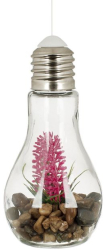 Felinar decorativ din sticla cu LED si plante artificiale 11x19 cm 