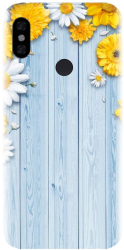 Husa din silicon compatibila cu Xiaomi Redmi Note 6 Pro - model Sunflower On Blue Wood