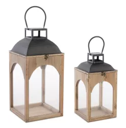 Set 2 felinare natur negru Shayra 20x20x45 cm 26x26x58.5 cm 