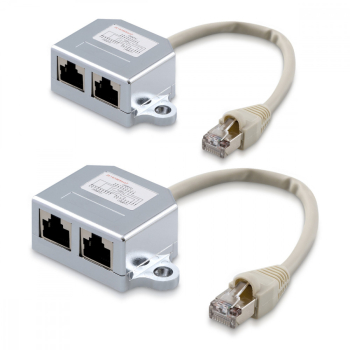 Set 2 Splittere cablu retea RJ45 mama la 2 porturi mama Cat5/Cat6 Kwmobile Argintiu Metal 40677 
