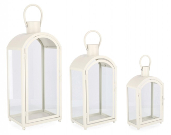 Set 3 felinare metal alb Jillian 18x10x32 cm 20.5x14.5x43 cm 24.5x18.5x56 cm 