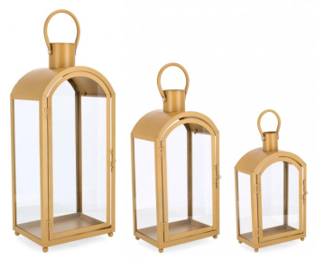 Set 3 felinare metal ocru Jillian 18x10x32 cm 20.5x14.5x43 cm 24.5x18.5x56 cm 
