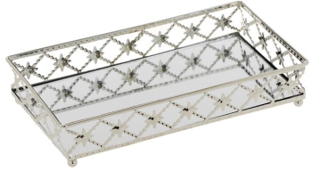 Suport lumanari din metal si oglinda 25x14x4 cm argintiu 