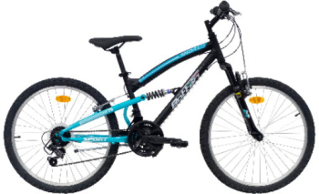 Bicicleta MTB Bottari 24 inch cadru otel suspensie fata/spate 18 viteze frane V-Brake albastru/negru