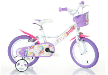 Bicicleta pentru copii fete 16 inch Unicorn 1 viteza roz/alb/mov 