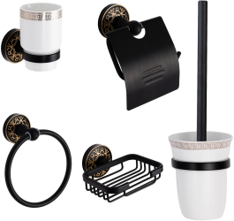 Set accesorii baie 5 piese negru -auriu 