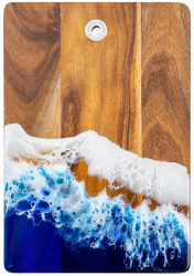 Tocator Ocean Wave lemn Acacia Rasina Epoxidica Lucrat Manual SELERIS® Taiat/Servit Dreptunghi cu Gaura Model D 