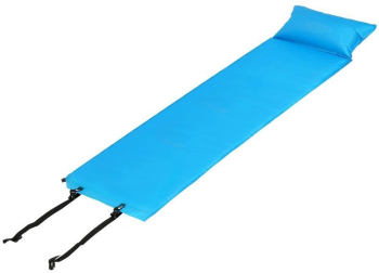 Saltea camping auto-gonflabila poliester si spuma PU albastru deschis 186x53 cm Springos 