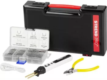 Aparat de lipit/sudat plastic Strend Pro cu trusa capse cleste si geanta incarcare USB 2000 mAh 