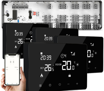 Automatizare Incalzire Pardoseala Smart Q10 4 zone 4 Termostate cu fir Q10 Control prin telefon 