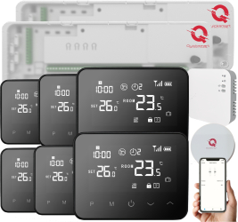 Kit automatizare smart Q20 Controller pentru incalzire in pardoseala 2 distribuitoare 16 zone 6 Termostate Wireless si Wifi 