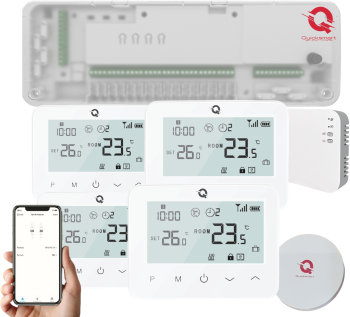 Kit automatizare smart Q20 Controller pentru incalzire in pardoseala 8 zone Full wireless 4 Termostate Smart Wireless e-Hub Alb 