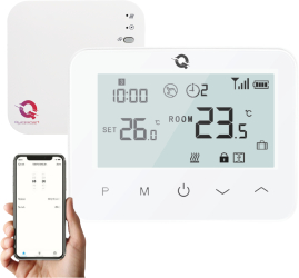 Termostat Q20 Termostat smart Wireless incalzire in pardoseala sau radiatoare Smart Life 4 programe Comenzi tactile Alb 