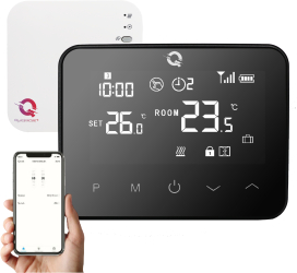 Termostat Q20 Termostat smart Wireless incalzire in pardoseala sau radiatoare Smart Life 4 programe Comenzi tactile Negru 