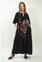 ROCHIE LUNGA SAFARI CHIC CU MANECI CLOPOT SI IMPRIMEU FLORAL-JAGUAR TALIE UNICA Multicolora 