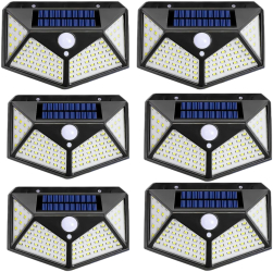 Set 6 Lampi Solare cu Panou si Acumulator Calitate cu 100 Led / Lumina Alba si 270 Grade Raza Senzor de Miscare 