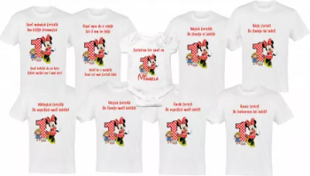 Set 8 tricouri si body pentru aniversare 1 an taierea motului albe din bumbac cu tema-MINNIE Mouse rosu 