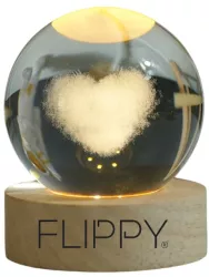 Lampa LED Decorativa Flippy Bila de Cristal cu Diametru 6cm Model Inima 3D Alimentare USB Suport din Lemn Lumina Alb Cald 