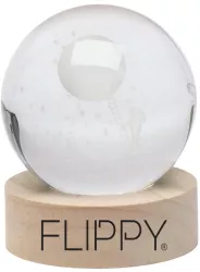 Lampa LED Decorativa Flippy cu Bila de Cristal cu Diametru 6cm Model Astronaut pe Scara catre Luna 3D Alimentare USB Suport din Lemn 