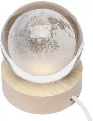 Lampa LED Decorativa Flippy cu Bila de Cristal cu Diametru 6cm Model Luna 3D Alimentare USB Suport din Lemn Lumina Alb Cald 