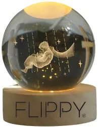 Lampa LED Decorativa Flippy cu Bila de Cristal cu Diametru 6cm Model Micul Print 3D Alimentare USB Suport din Lemn Lumina Alb Cald