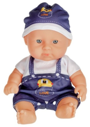 Papusa bebelus baiat cu caciulita alb cu albastru inchis 20 cm 3 ani+