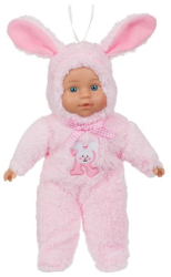 Papusa bebelus cu costum roz de bebe si corp moale 32 cm 3 ani+ 