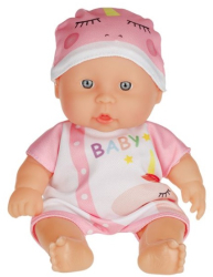 Papusa bebelus fetita cu caciulita alb cu roz 20 cm 3 ani+ 
