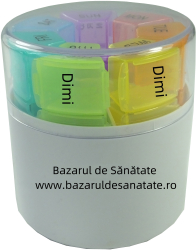 Organizator medicamente saptamanal x 4 casete colorate pentru fiecare zi in cutie rotunda 