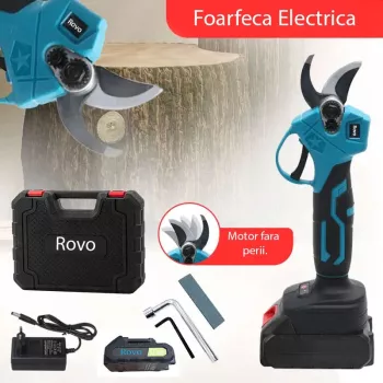 Foarfeca electrica pentru gradina Rovo RV-FE motor brushless 2 acumulatori 2000mAh 800W valiza de transport 
