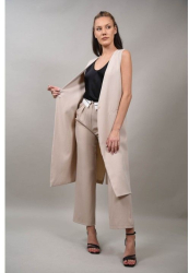 VESTA LUNGA IN STIL FORMAL CU NASTURE IN TALIE ALESSANDRA Bej Deschis TALIE UNICA 