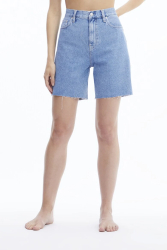 Blugi scurti Calvin Klein Jeans cu talie inalta si terminatie nefinisata Albastru deschis 28 US 