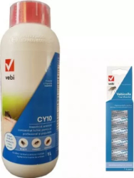 Set Insecticid profesional CY 10 - 1 L anti tantari muste tantari tigru gandaci purici insecte si 6 buc Banda adeziva muste Vebicolla 
