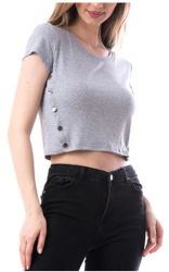 Tricou dama Asy cu capse scurt bumbac L-XL gri melange 