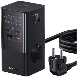 Incarcator de retea Baseus PowerCombo cu prelungitor 100W 2x AC 2x USB-C 2x USB-A 1.5m Negru 
