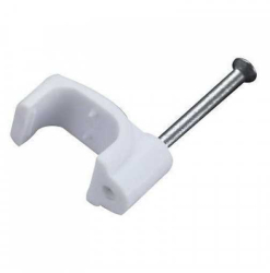 Cleme clips fixare cablu patrat plastic cu cui 4mm alb 100buc Well 